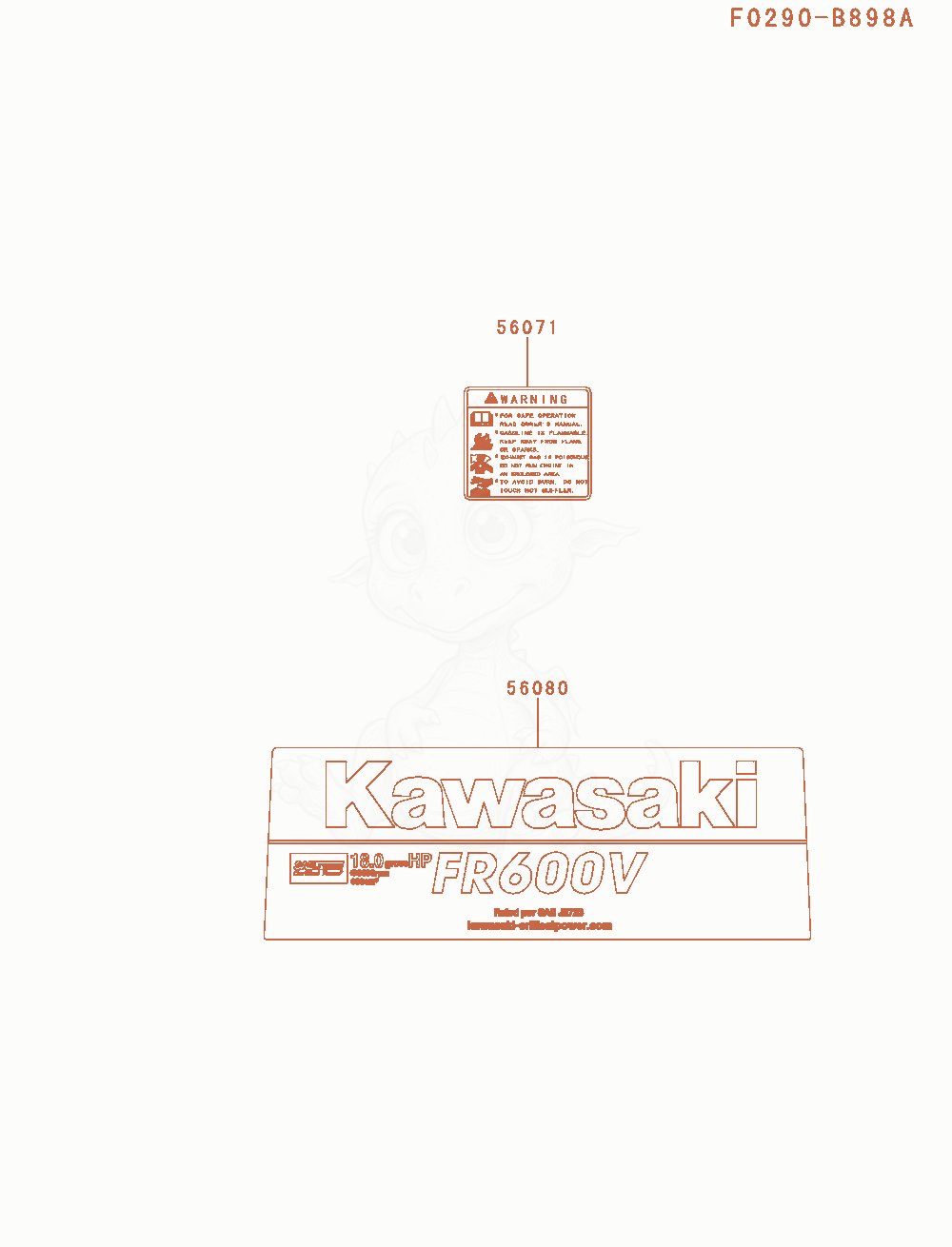 Exploded parts diagram of the Label of a Kawasaki FR600V-AS06 engine, with numbered balloons