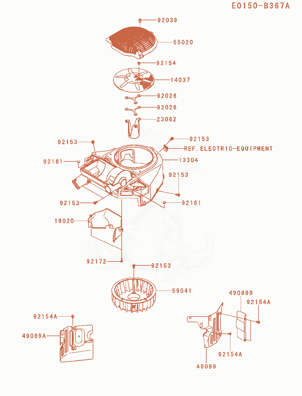 Despiece del Cooling-Equipment de un motor Kawasaki FT730V-AS41, con globos numerados