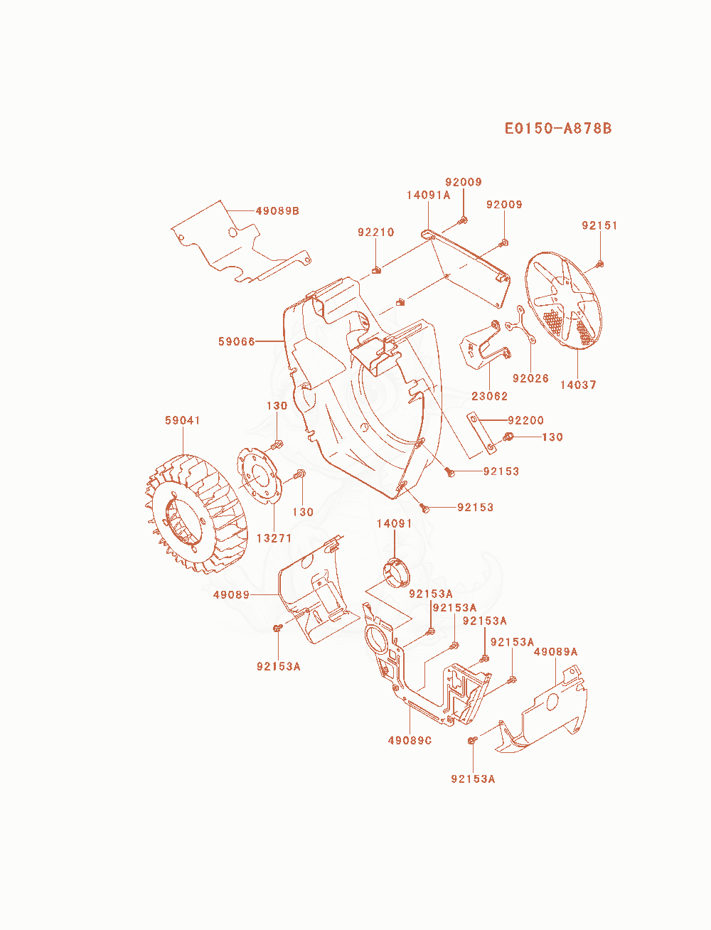 Despiece del Cooling-Equipment de un motor Kawasaki FH721D-ES01, con globos numerados