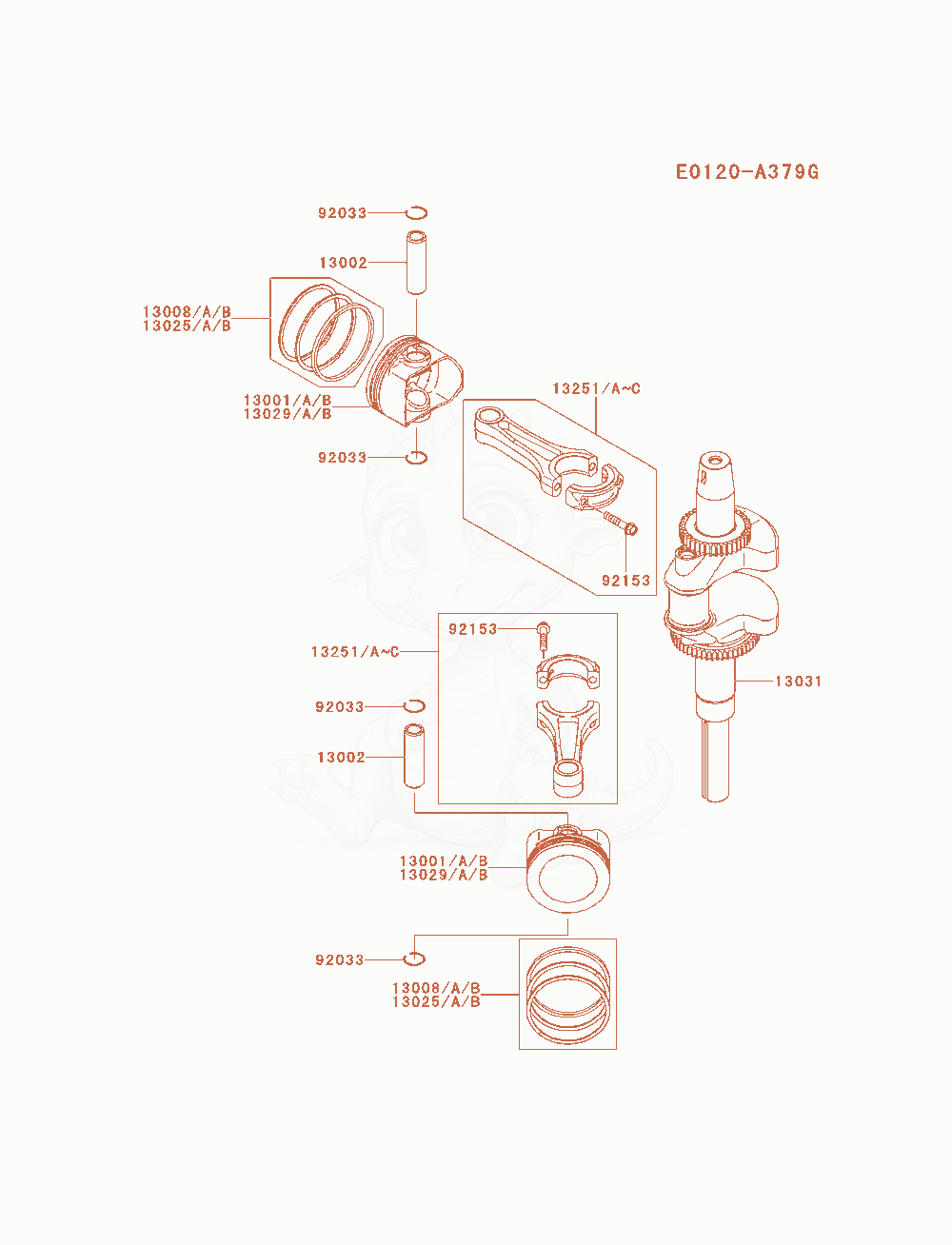 Exploded parts diagram of the Piston / Crankshaft of a Kawasaki FX921V-AS00 engine, with numbered balloons
