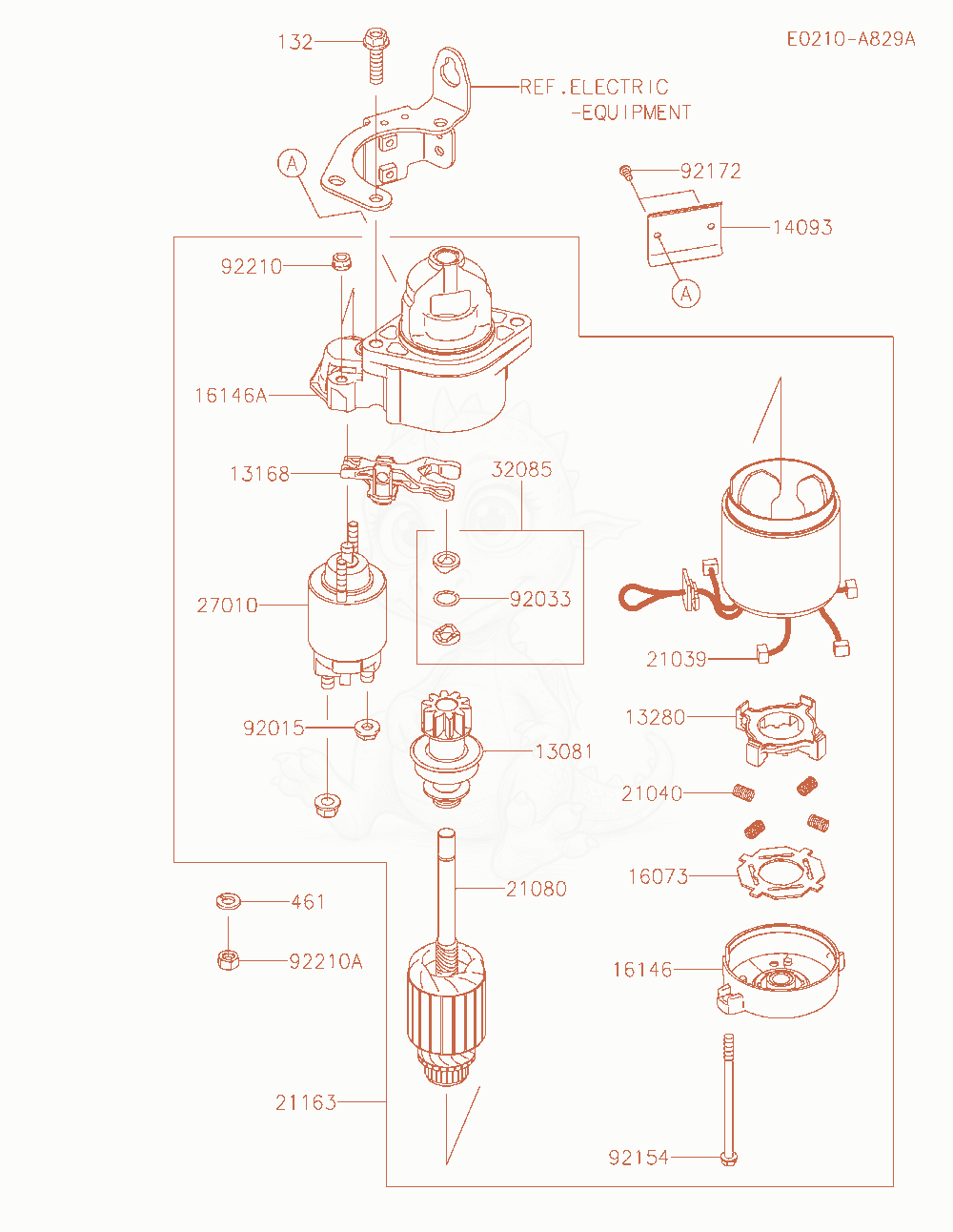 Exploded parts diagram of the Starter of a Kawasaki FX850V-AR33 engine, with numbered balloons