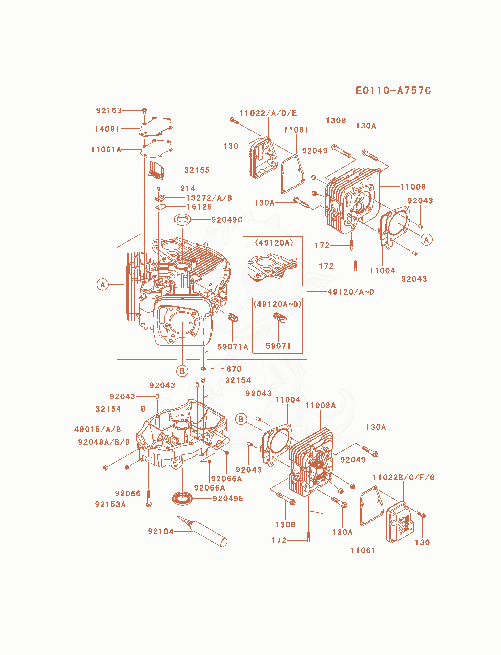 Exploded parts diagram of the Cylinder / Crankcase of a Kawasaki FX691V-AS04 engine, with numbered balloons
