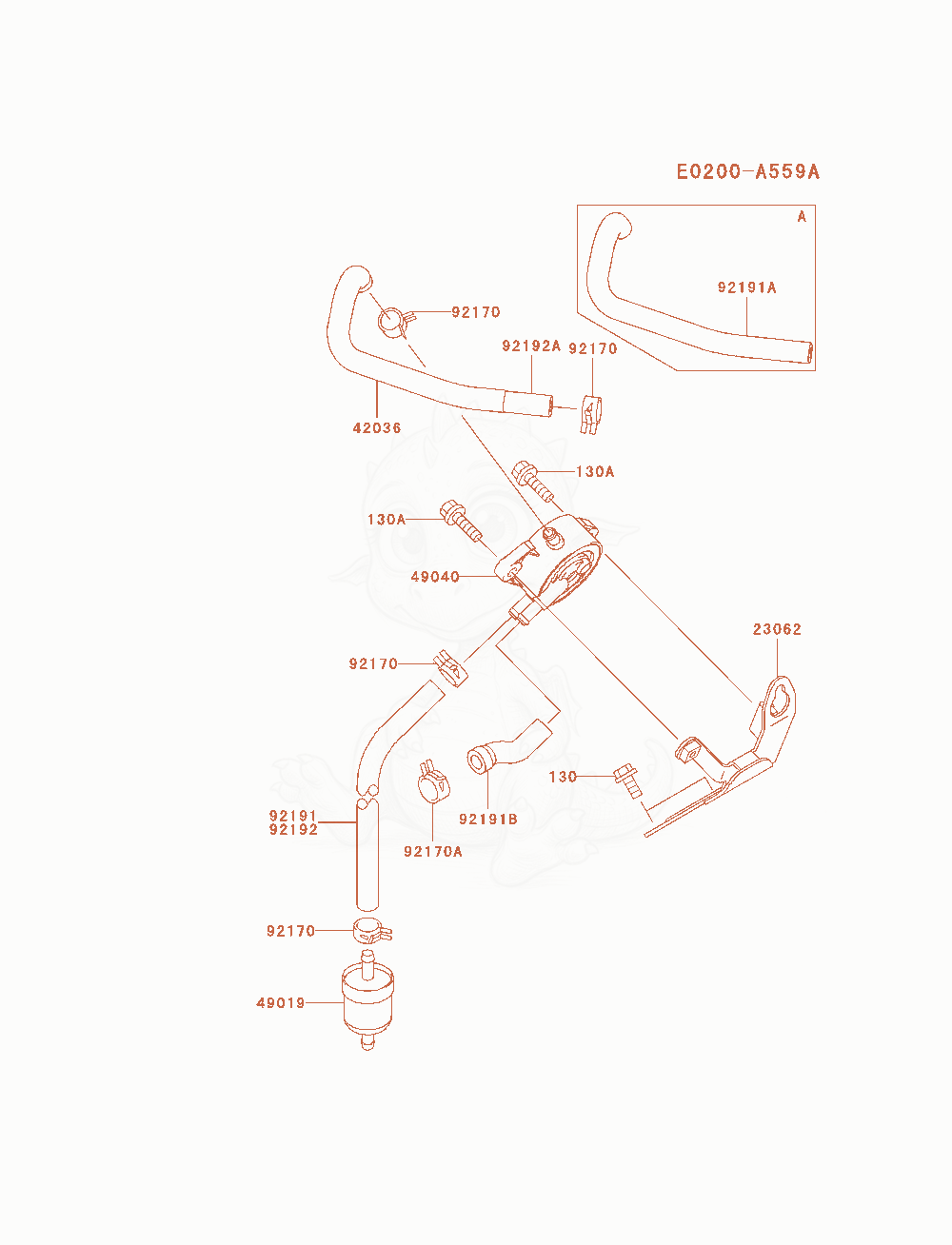 Despiece del Fuel-Tank / Fuel-Valve de un motor Kawasaki FH770D-AS01, con globos numerados