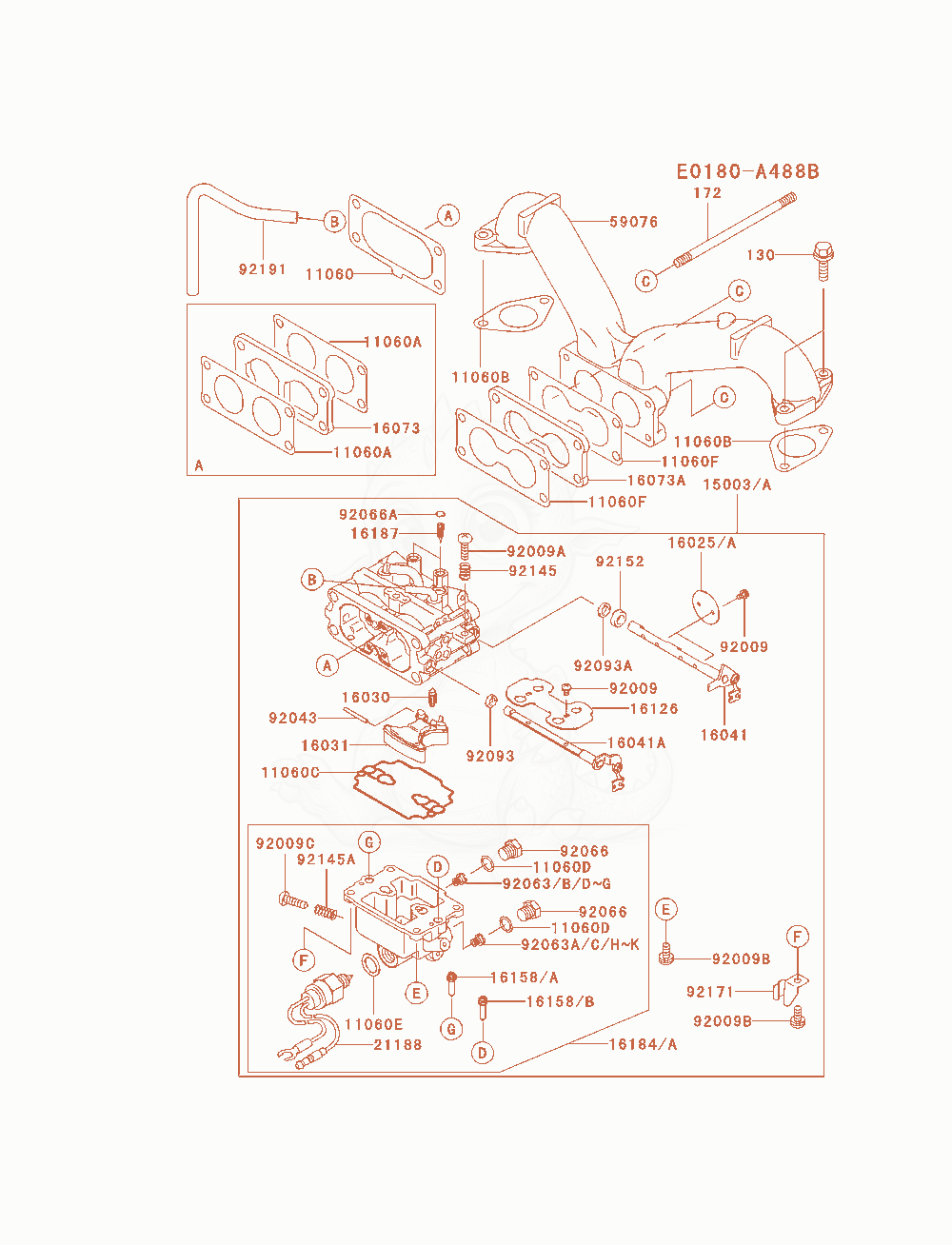 Exploded parts diagram of the Carburetor of a Kawasaki FH680V-AS12 engine, with numbered balloons