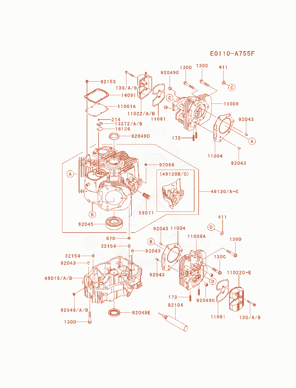 Exploded parts diagram of the Cylinder / Crankcase of a Kawasaki FX801V-AS00 engine, with numbered balloons