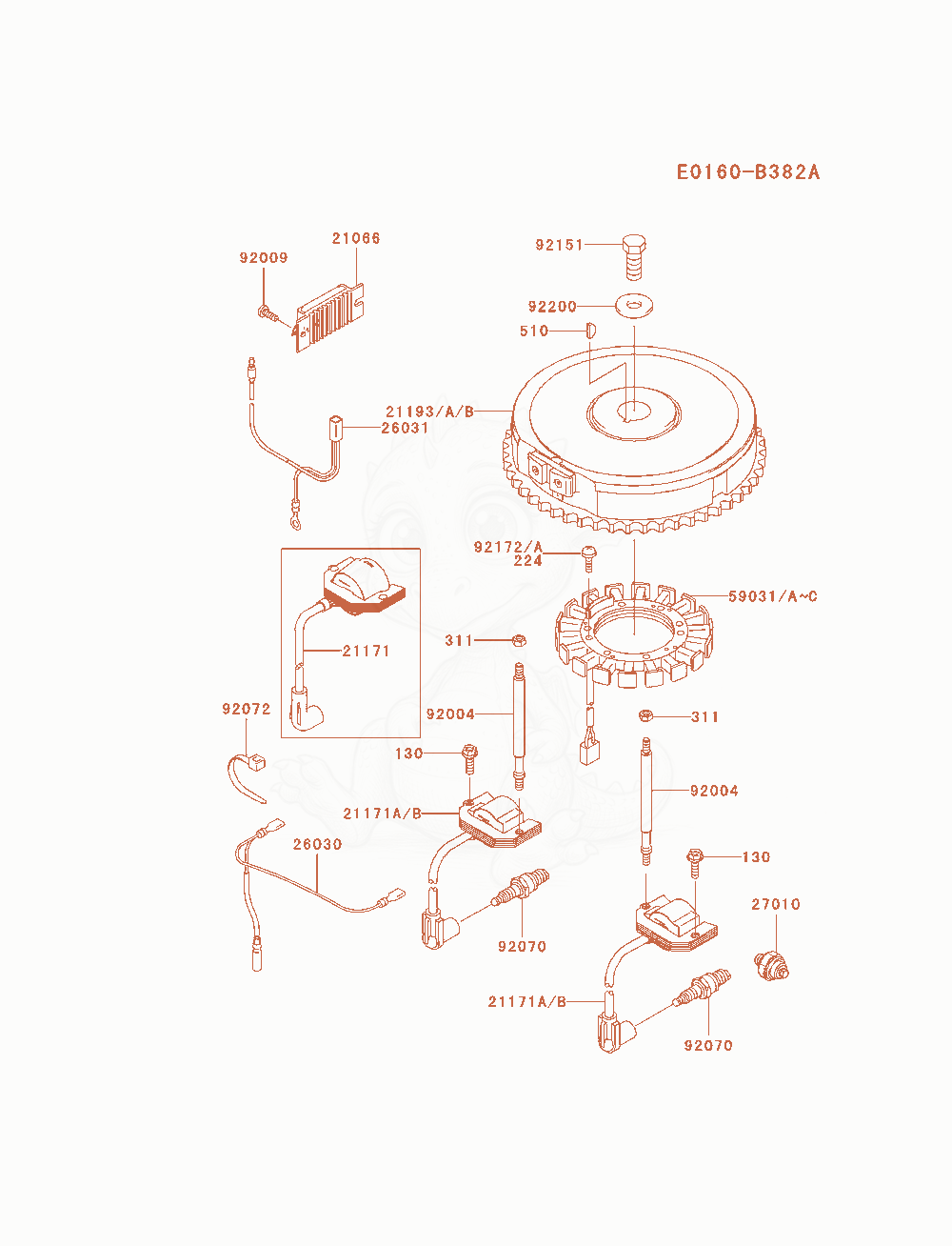 Despiece del Electric-Equipment de un motor Kawasaki FH580V-AS36, con globos numerados