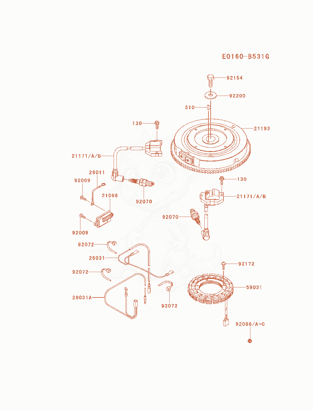Despiece del Electric-Equipment de un motor Kawasaki FS600V-AS12, con globos numerados