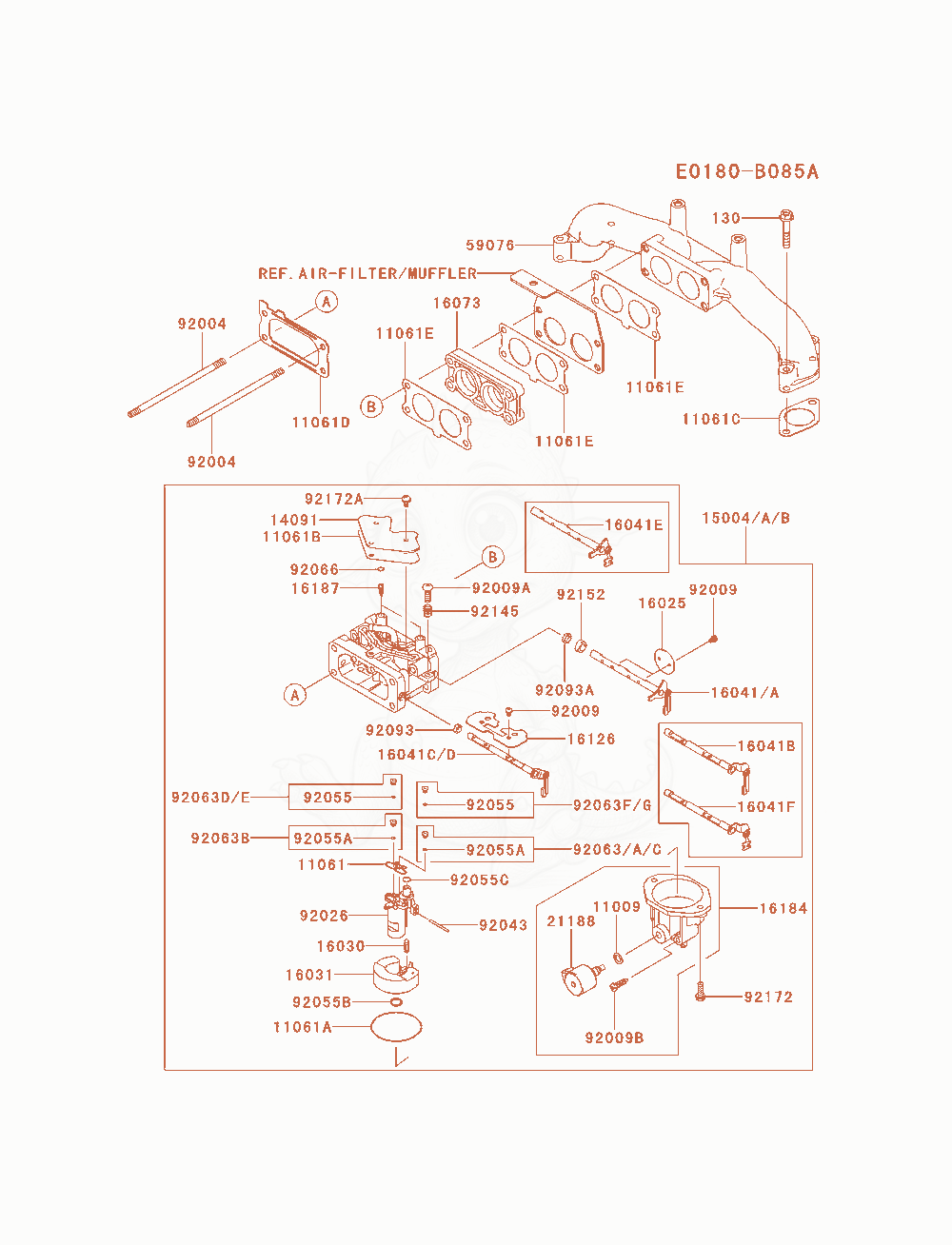 Exploded parts diagram of the Carburetor of a Kawasaki FX850V-AS14 engine, with numbered balloons