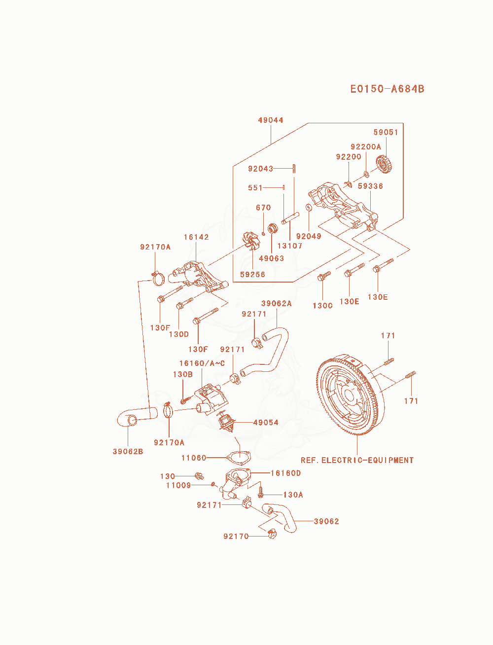 Despiece del Cooling-Equipment de un motor Kawasaki FD791D-AS06, con globos numerados