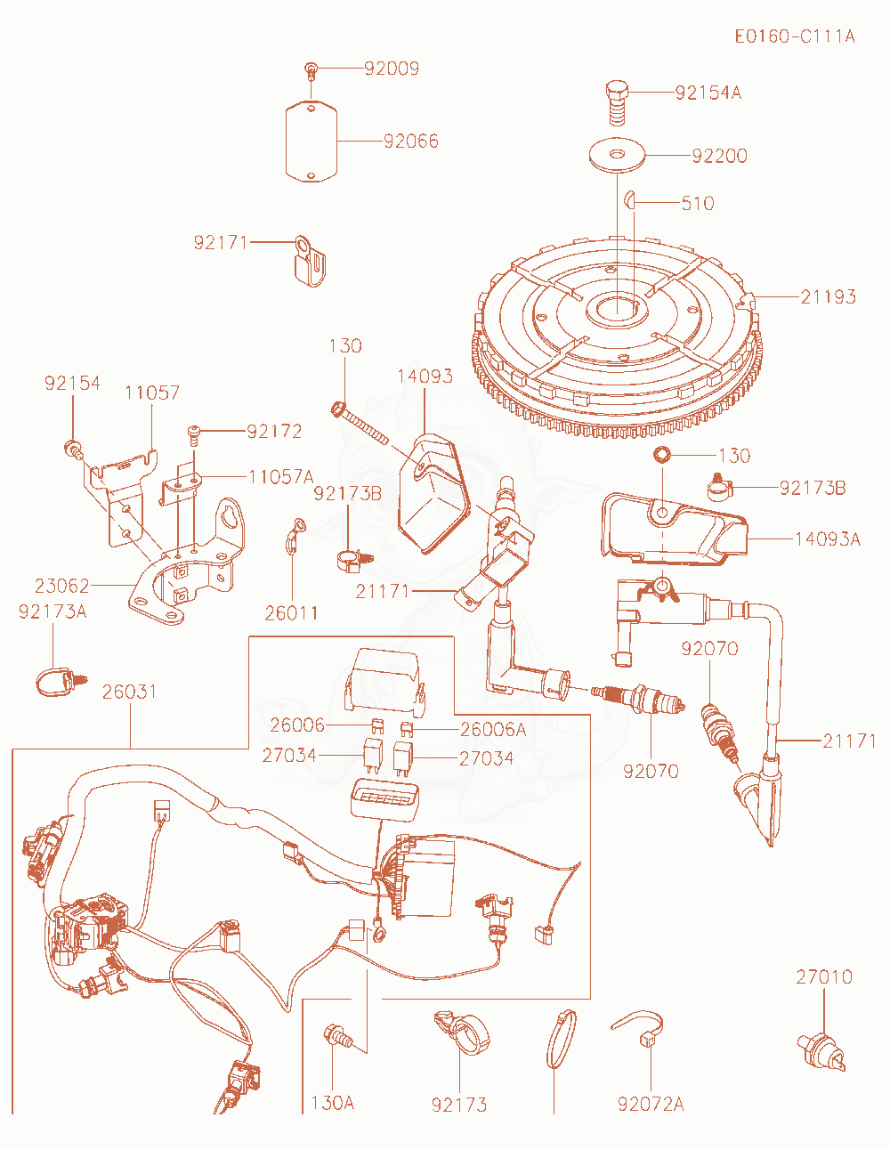 Despiece del Electric-Equipment de un motor Kawasaki FX850V-AR33, con globos numerados
