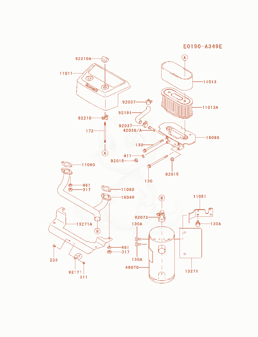 Exploded parts diagram of the Air-Filter / Muffler of a Kawasaki FH680V-AS01 engine, with numbered balloons