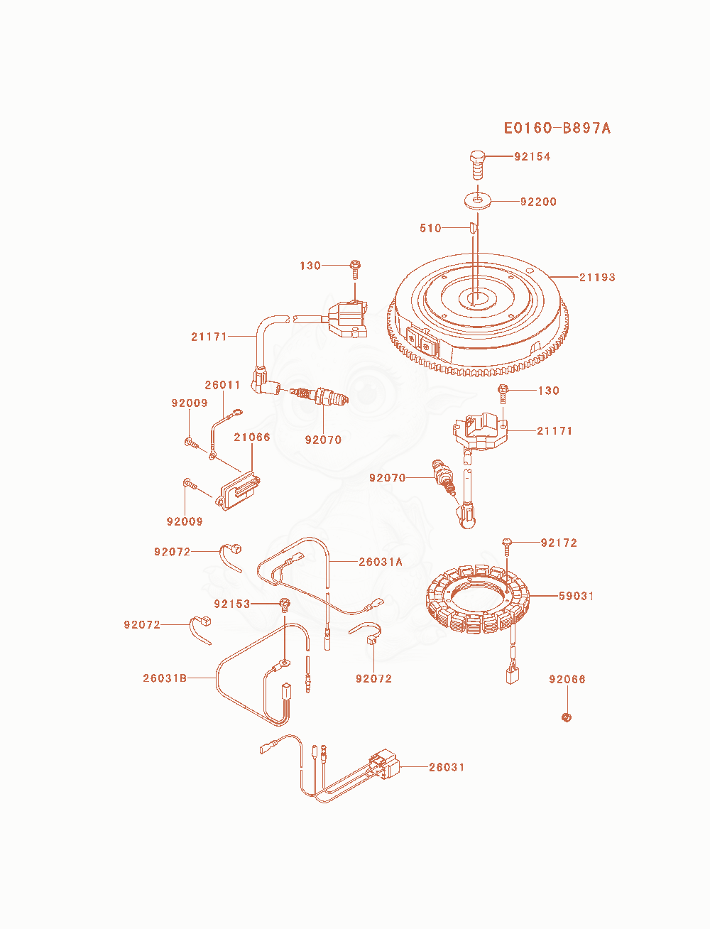 Despiece del Electric-Equipment de un motor Kawasaki FR600V-BS17, con globos numerados