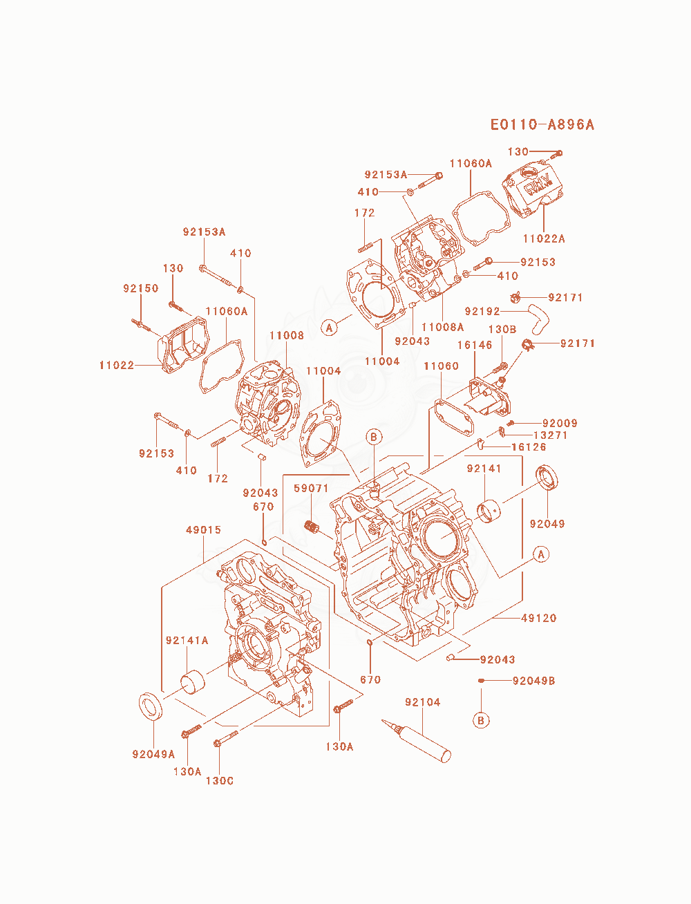 Despiece del Cylinder / Crankcase de un motor Kawasaki FD851D-MS02, con globos numerados