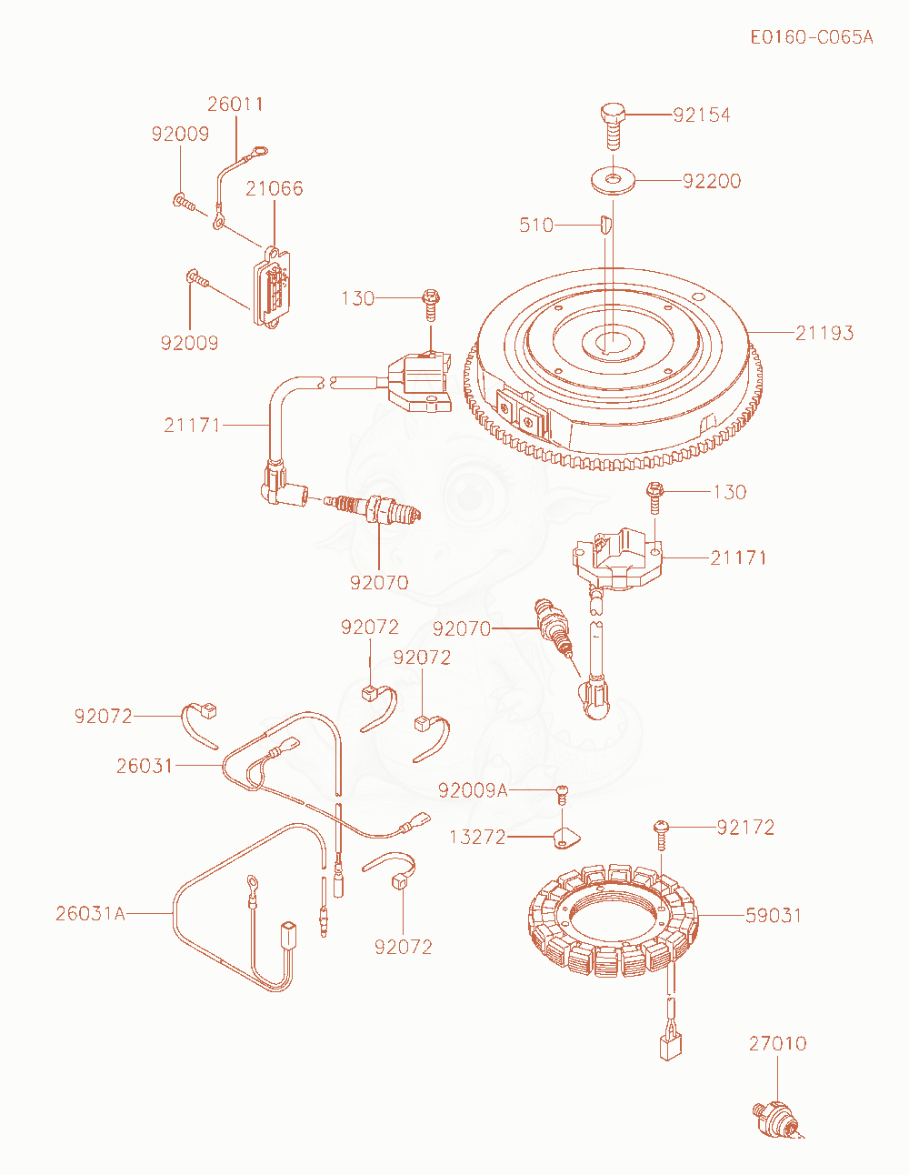 Despiece del Electric-Equipment de un motor Kawasaki FT651V-AS04, con globos numerados