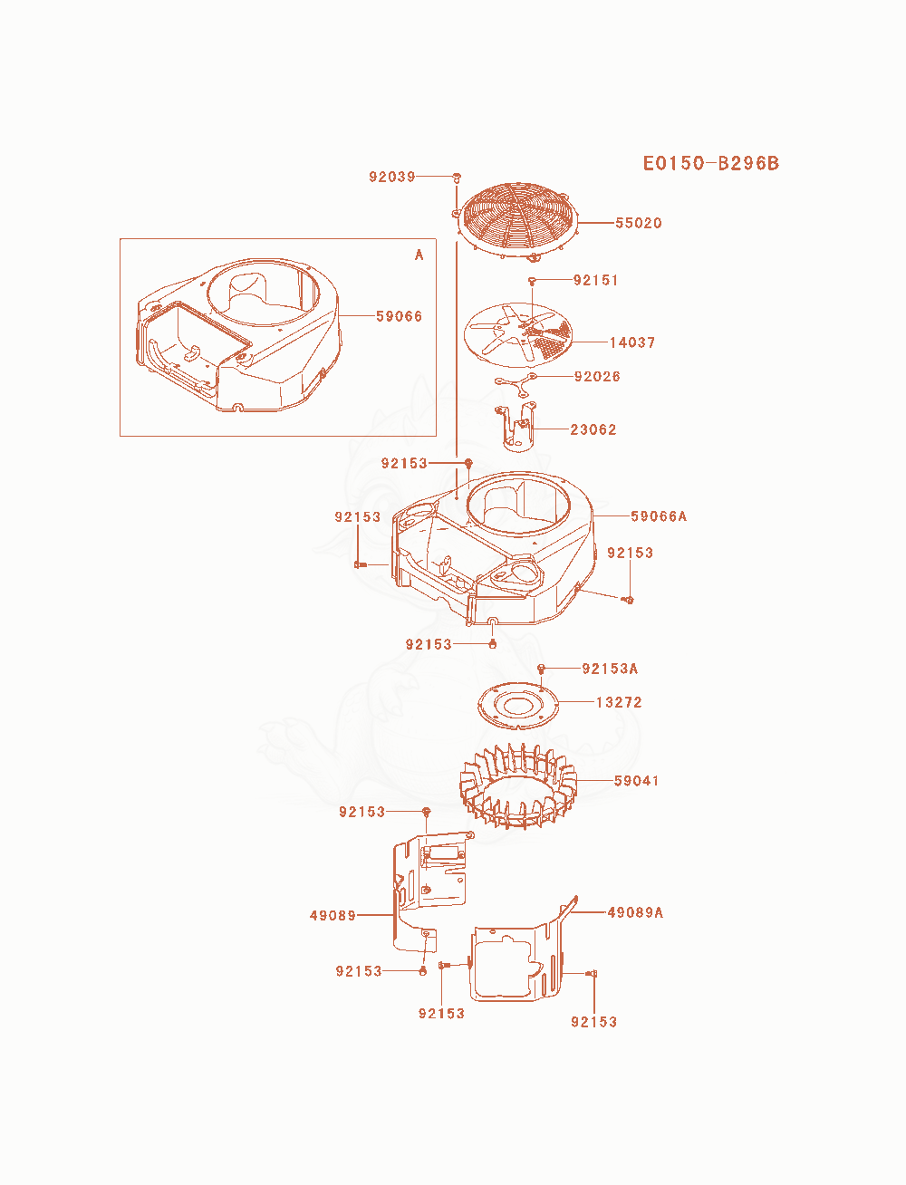 Despiece del Cooling-Equipment de un motor Kawasaki FS600V-AS27, con globos numerados