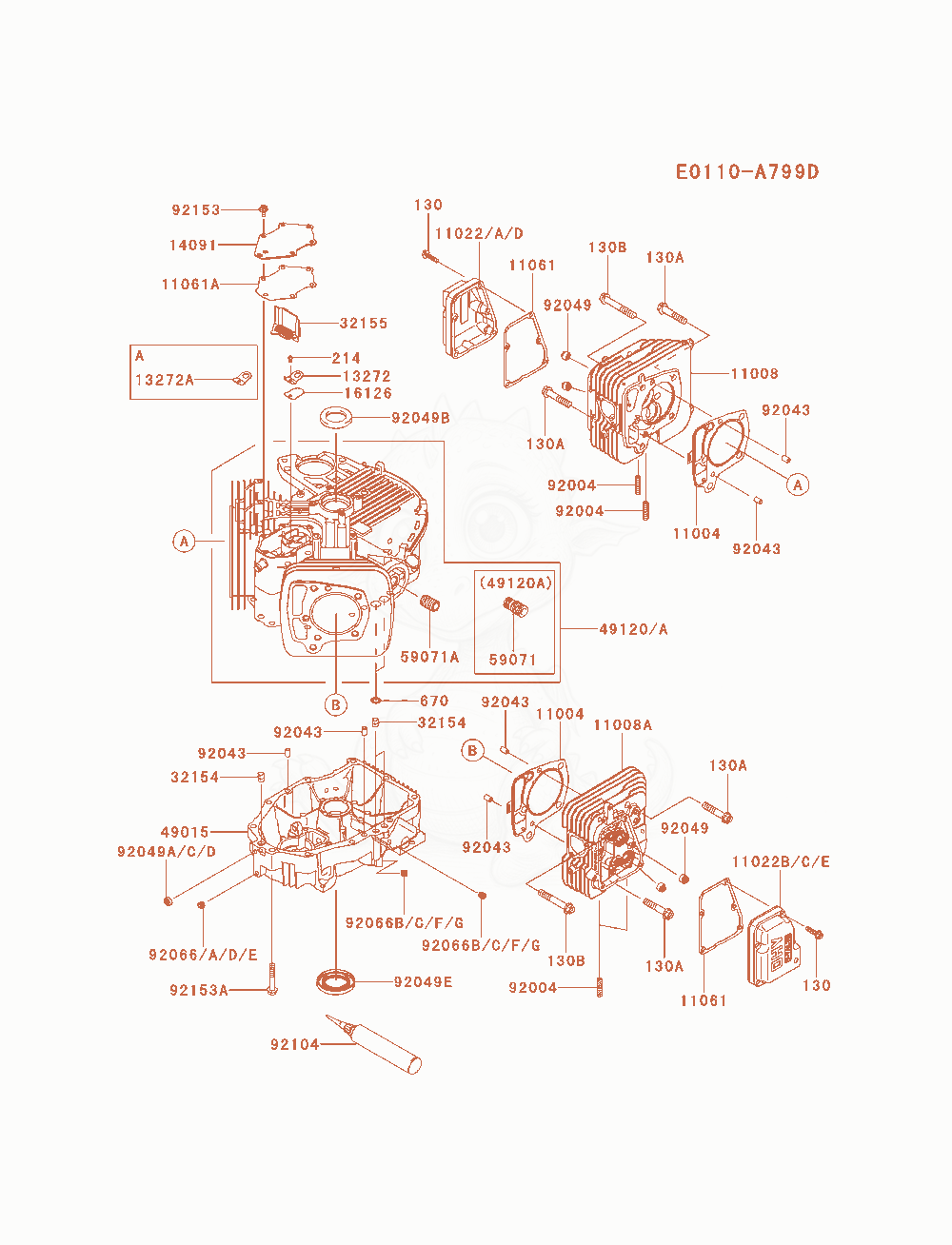 Exploded parts diagram of the Cylinder / Crankcase of a Kawasaki FR651V-AS17 engine, with numbered balloons