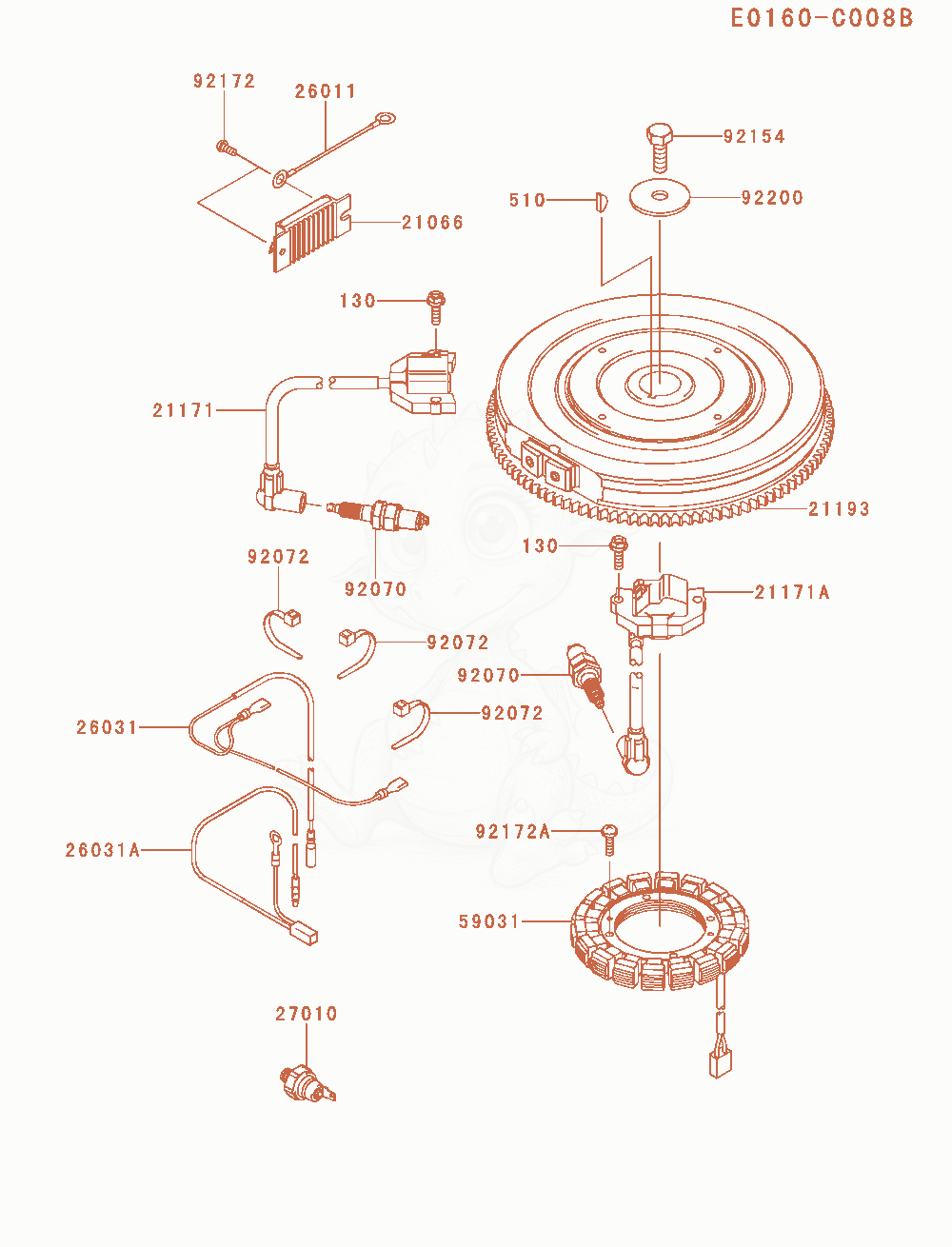 Despiece del Electric-Equipment de un motor Kawasaki FXT00V-AS27, con globos numerados