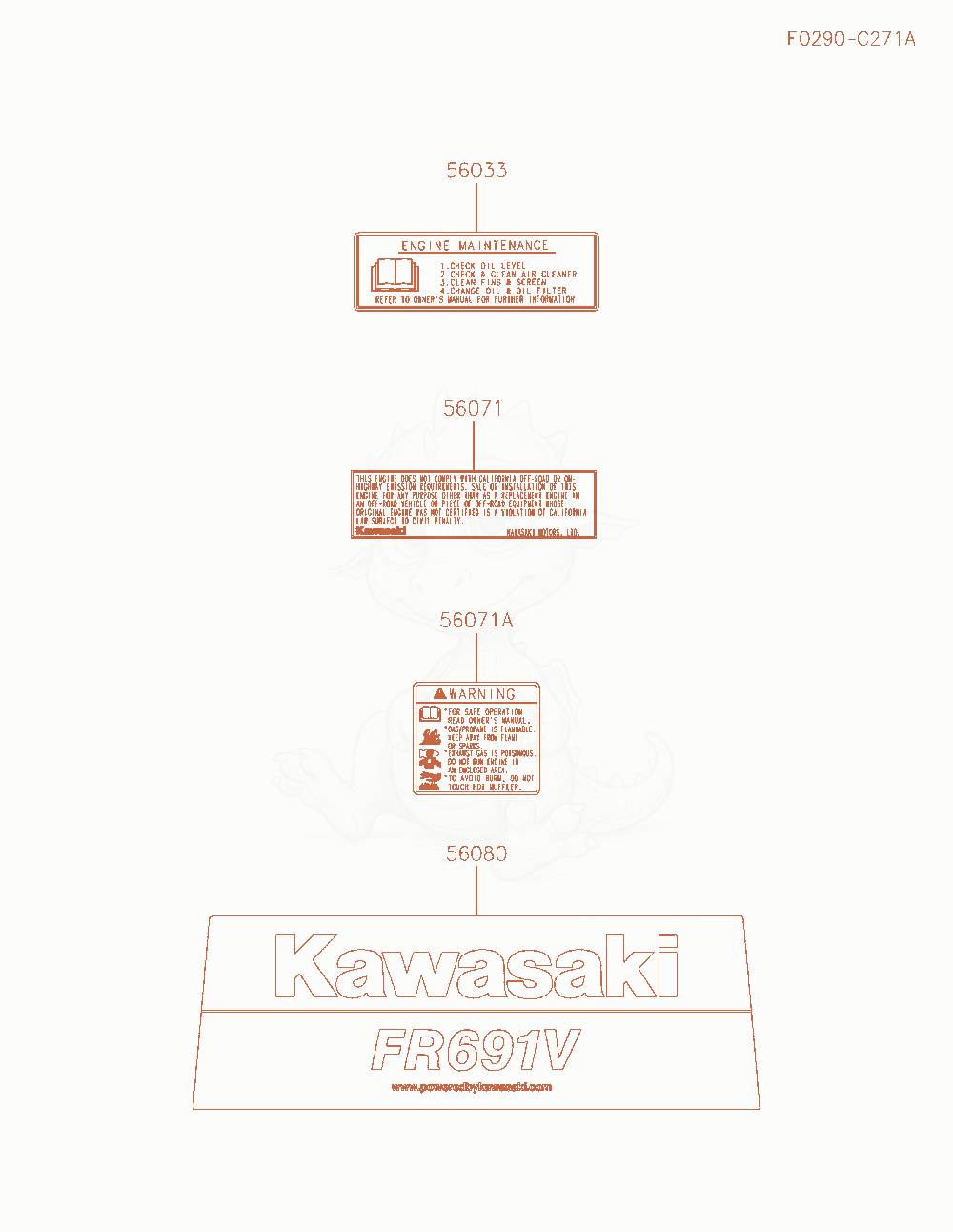 Exploded parts diagram of the Label of a Kawasaki FR691V-AR04 engine, with numbered balloons