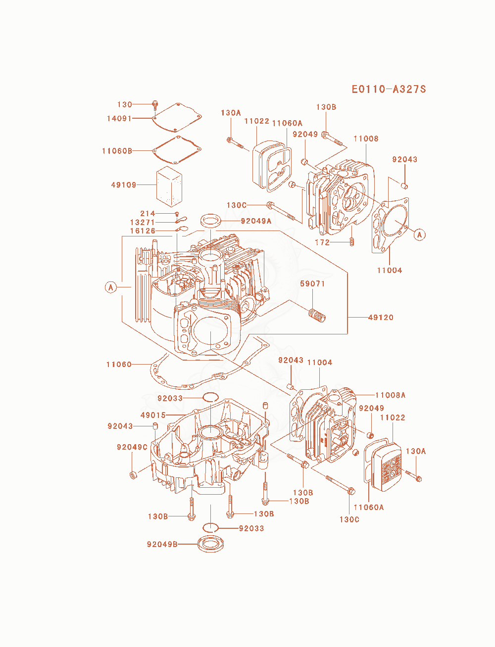Exploded parts diagram of the Cylinder / Crankcase of a Kawasaki FH680V-AS17 engine, with numbered balloons