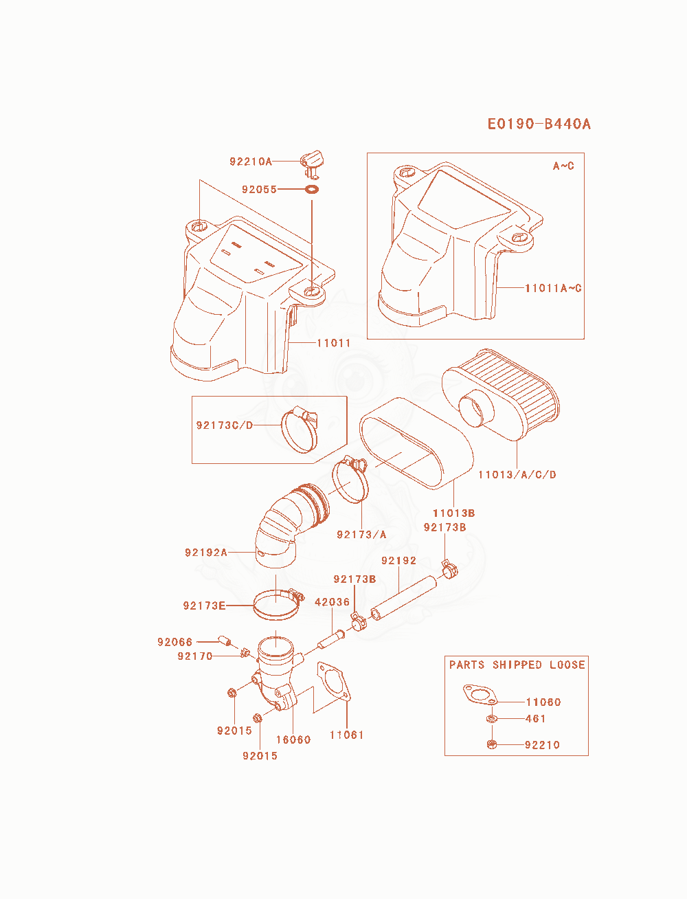 Exploded parts diagram of the Air-Filter / Muffler of a Kawasaki FS651V-AS11 engine, with numbered balloons