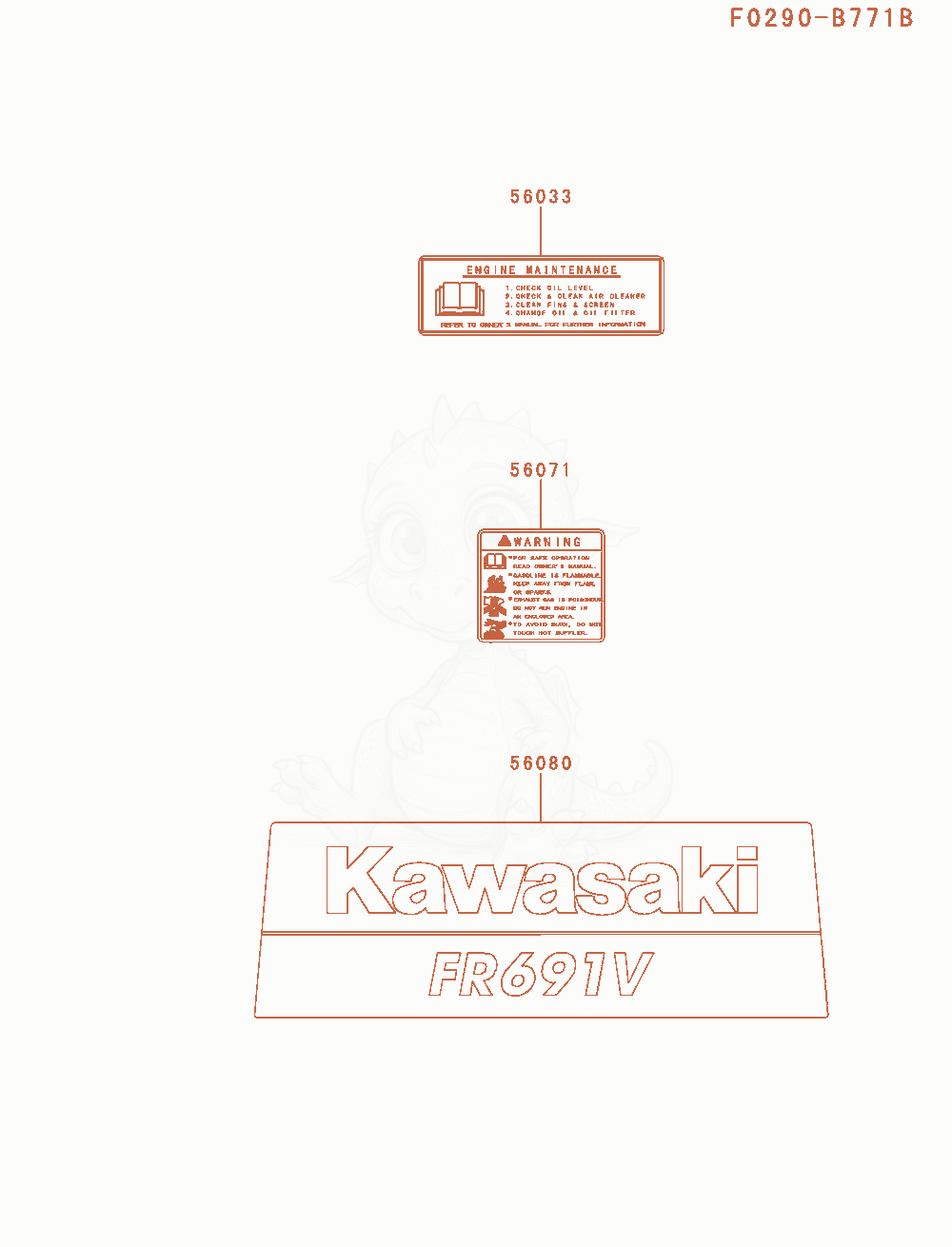 Exploded parts diagram of the Label of a Kawasaki FR691V-AS27 engine, with numbered balloons
