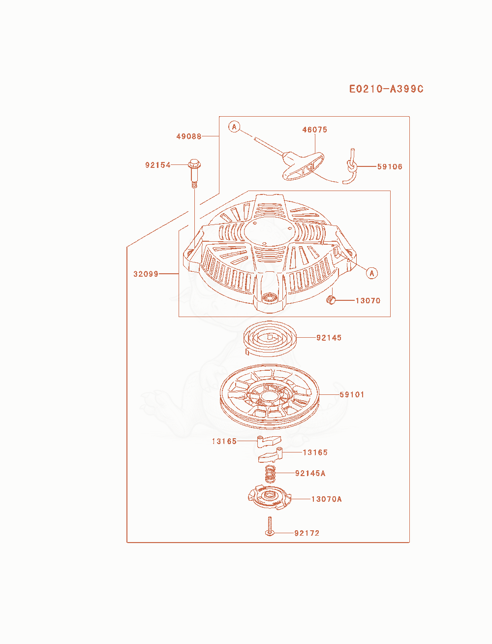 Despiece del Starter de un motor Kawasaki FJ180V-AM12, con globos numerados
