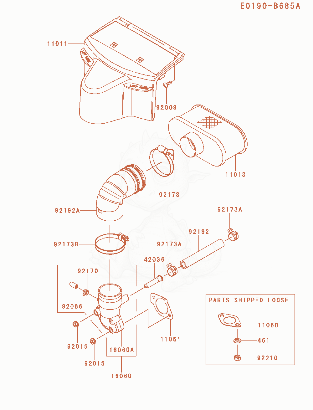 Despiece del Air-Filter / Muffler de un motor Kawasaki FR730V-AS05, con globos numerados