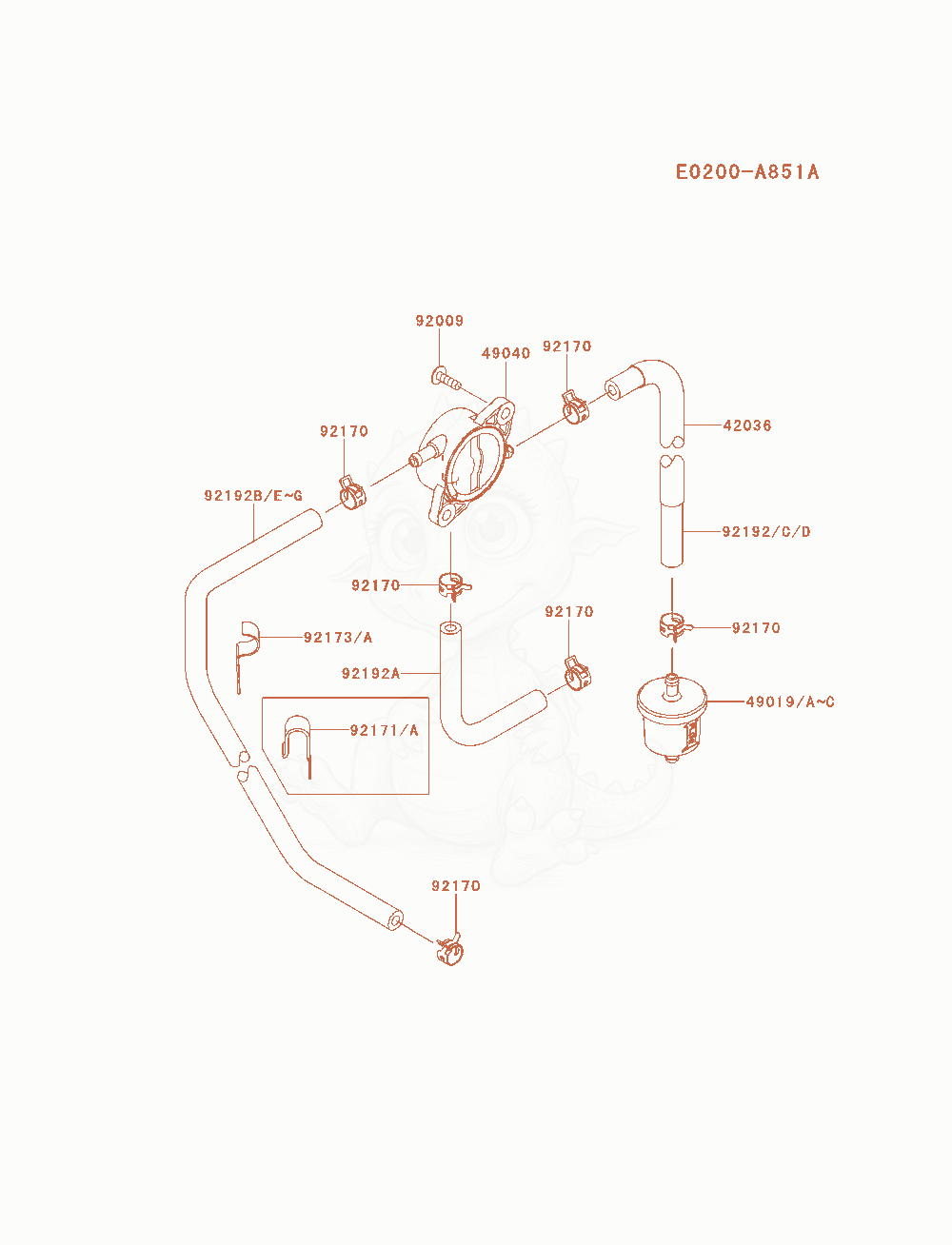 Despiece del Fuel-Tank / Fuel-Valve de un motor Kawasaki FX600V-AS09, con globos numerados