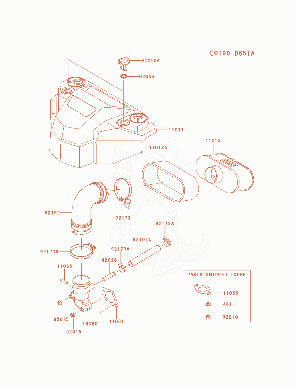 Despiece del Air-Filter / Muffler de un motor Kawasaki FS651V-AS18, con globos numerados