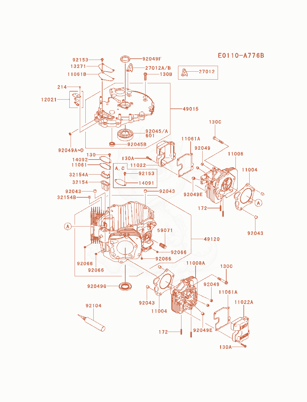Exploded parts diagram of the Cylinder / Crankcase of a Kawasaki FX921V-AS04 engine, with numbered balloons