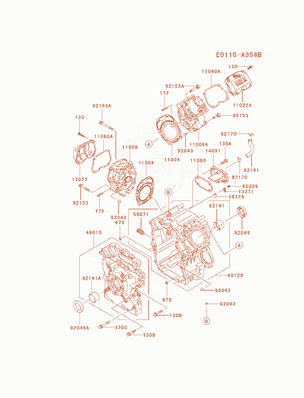 Exploded parts diagram of the Cylinder / Crankcase of a Kawasaki FD791D-AS00 engine, with numbered balloons