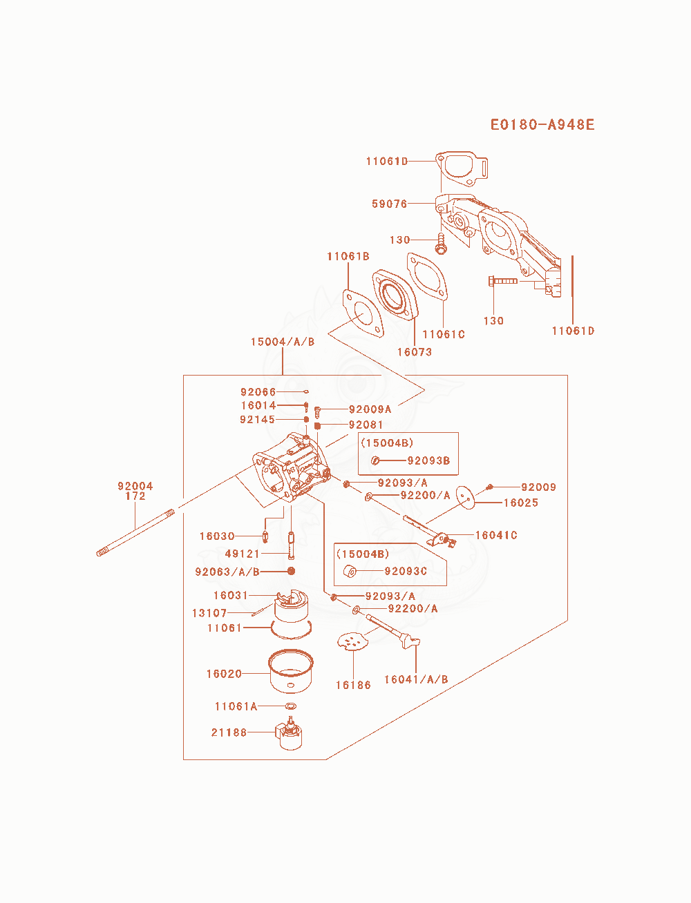 Exploded parts diagram of the Carburetor of a Kawasaki FR730V-AS13 engine, with numbered balloons
