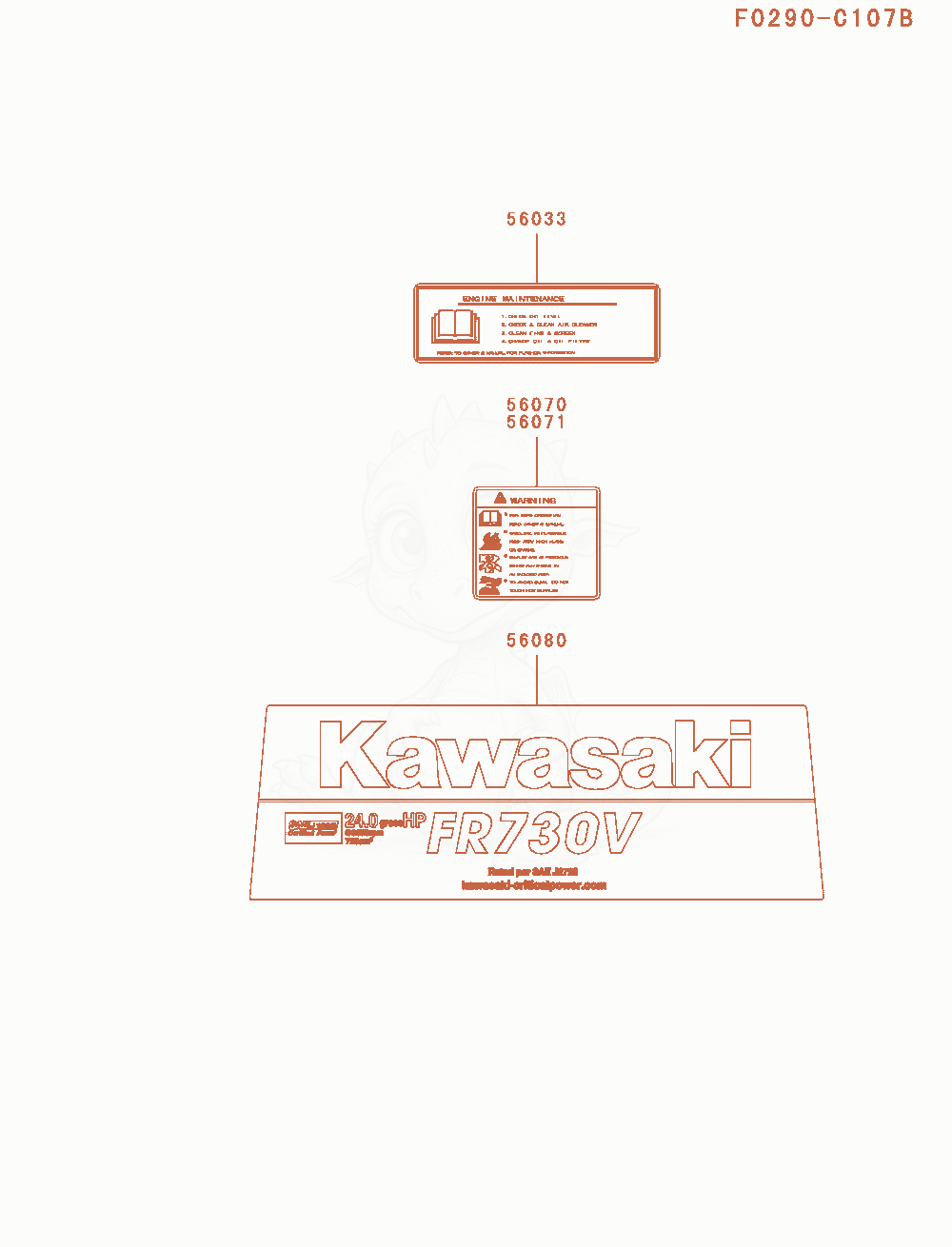 Despiece del Label de un motor Kawasaki FR730V-AS05, con globos numerados
