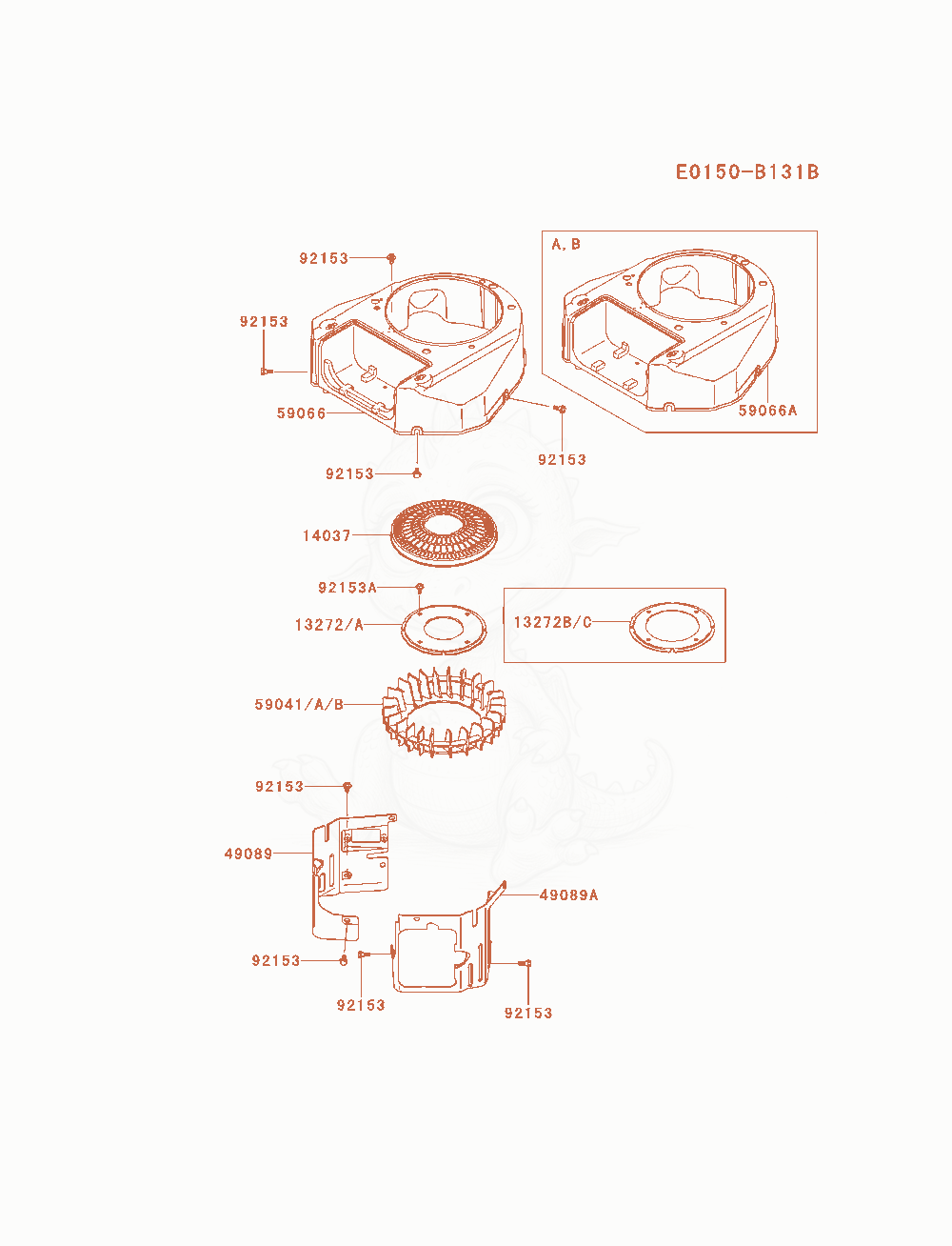 Despiece del Cooling-Equipment de un motor Kawasaki FS600V-AS14, con globos numerados