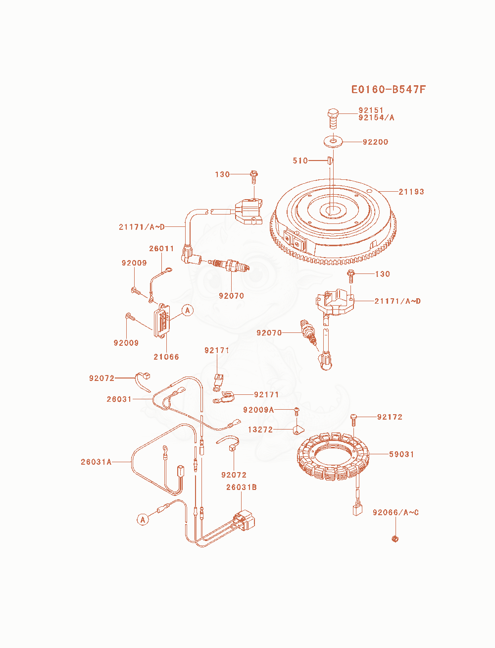Despiece del Electric-Equipment de un motor Kawasaki FR691V-AS05, con globos numerados