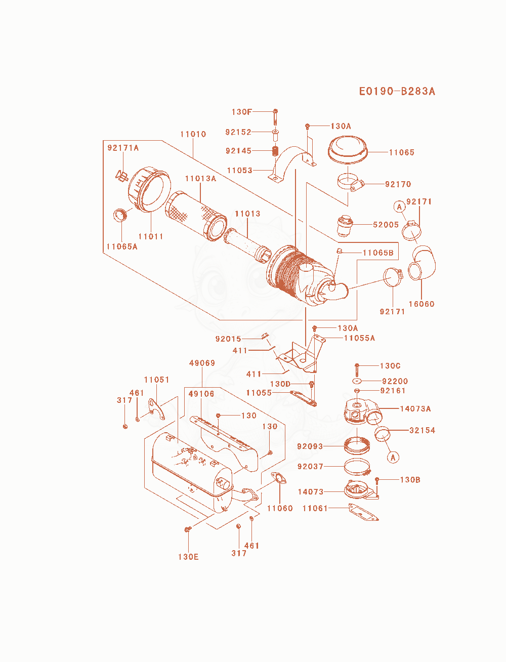 Exploded parts diagram of the Air-Filter / Muffler of a Kawasaki FD851D-AS00 engine, with numbered balloons