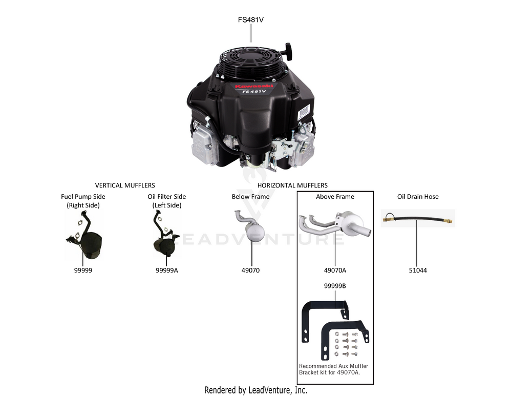 Despiece del Replacement Engine / Accessories de un motor Kawasaki FS481V-AS21, con globos numerados