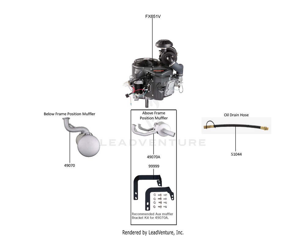 Despiece del Replacement Engine / Accessories de un motor Kawasaki FX651V-AS07, con globos numerados