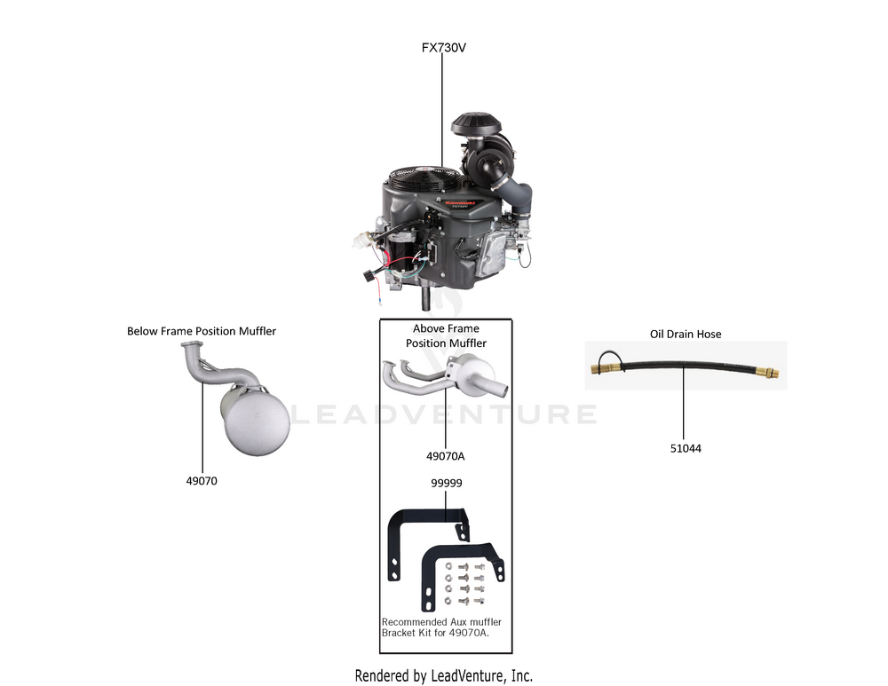 Despiece del Replacement Engine / Accessories de un motor Kawasaki FX730V-AS10, con globos numerados