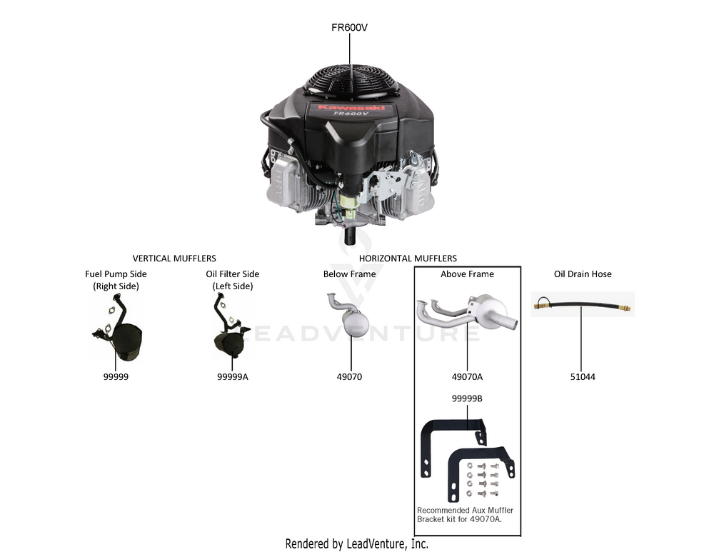Exploded parts diagram of the Replacement Engine / Accessories of a Kawasaki FR600V-AS00 engine, with numbered balloons