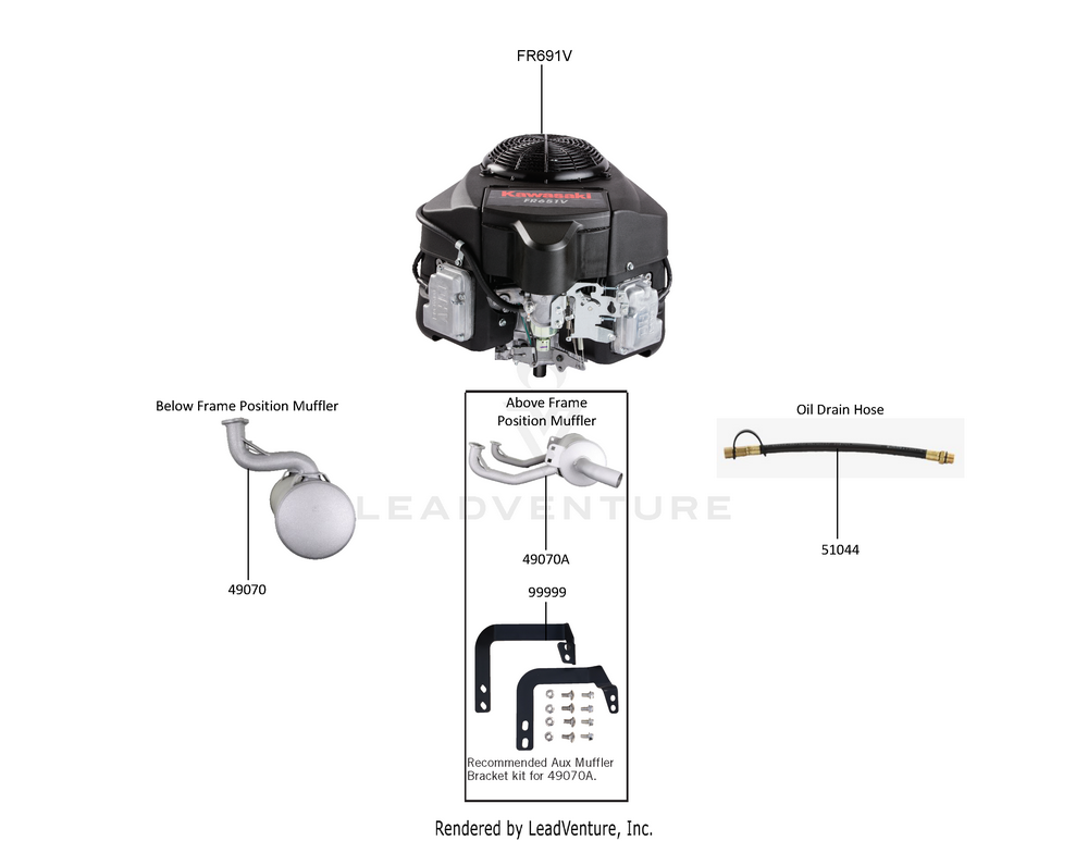 Exploded parts diagram of the Replacement Engine / Accessories of a Kawasaki FR691V-AS17 engine, with numbered balloons