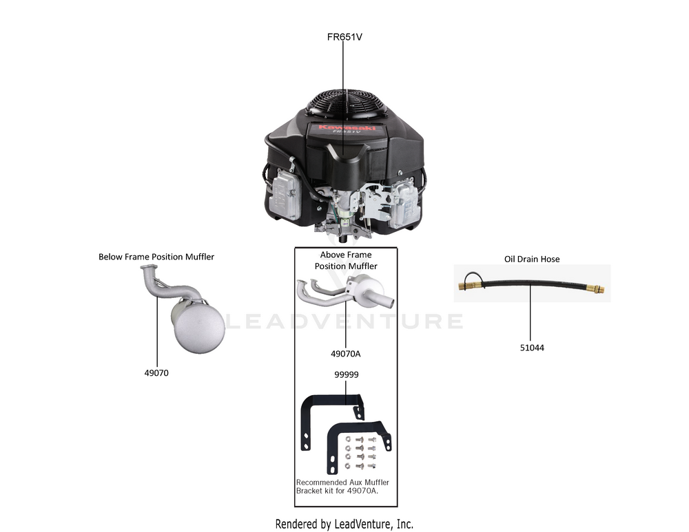 Despiece del Replacement Engine / Accessories de un motor Kawasaki FR651V-AS05, con globos numerados