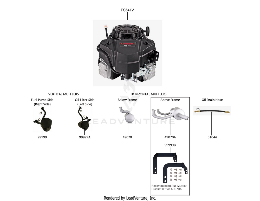 Despiece del Replacement Engine / Accessories de un motor Kawasaki FS541V-AS24, con globos numerados