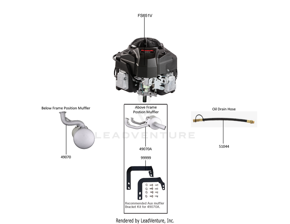 Despiece del Replacement Engine / Accessories de un motor Kawasaki FS651V-AS00, con globos numerados