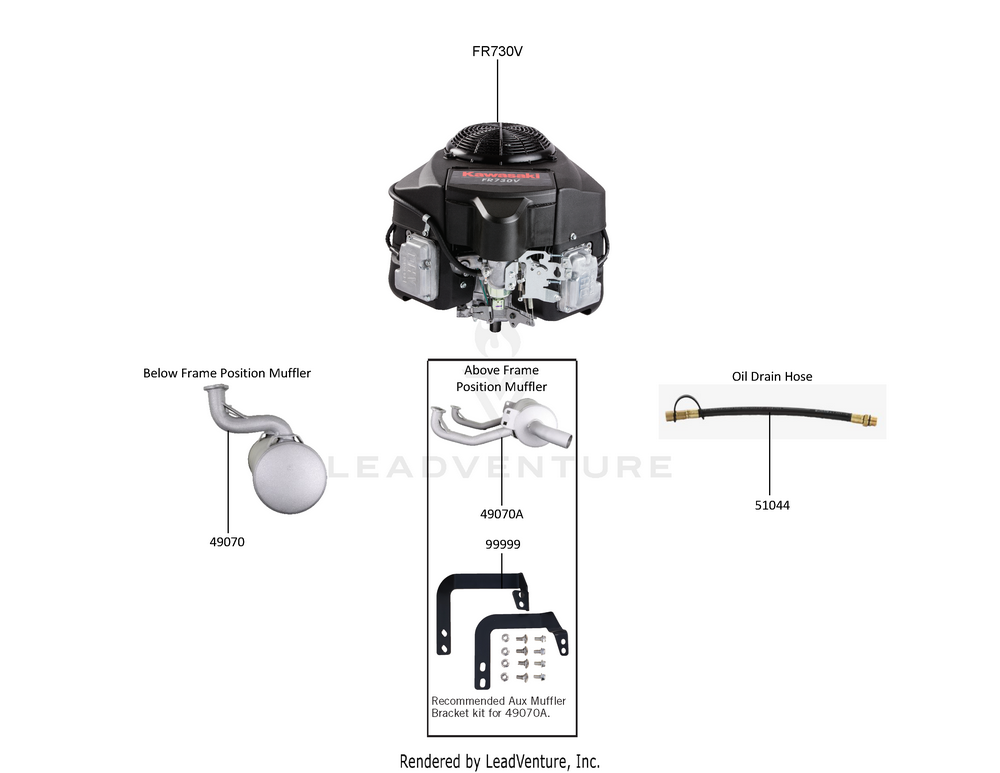 Exploded parts diagram of the Replacement Engine / Accessories of a Kawasaki FR730V-AS14 engine, with numbered balloons