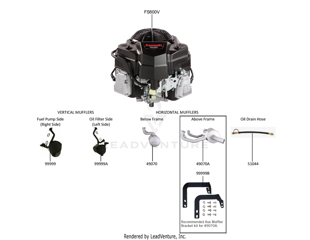 Exploded parts diagram of the Replacement Engine / Accessories of a Kawasaki FS600V-AS00 engine, with numbered balloons