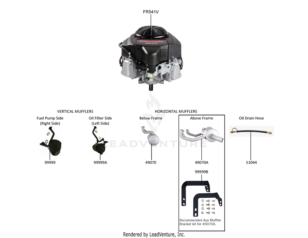 Exploded parts diagram of the Replacement Engine / Accessories of a Kawasaki FR541V-AS00 engine, with numbered balloons