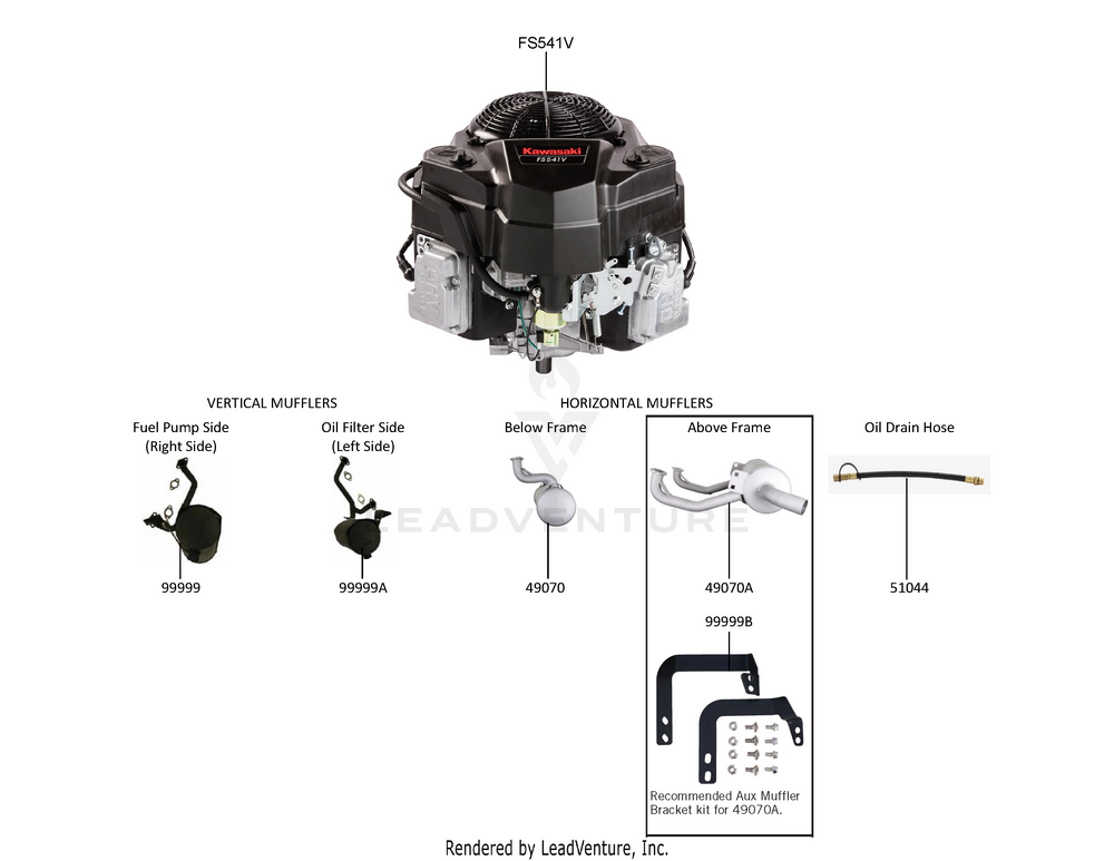 Exploded parts diagram of the Replacement Engine / Accessories of a Kawasaki FS541V-AS00 engine, with numbered balloons