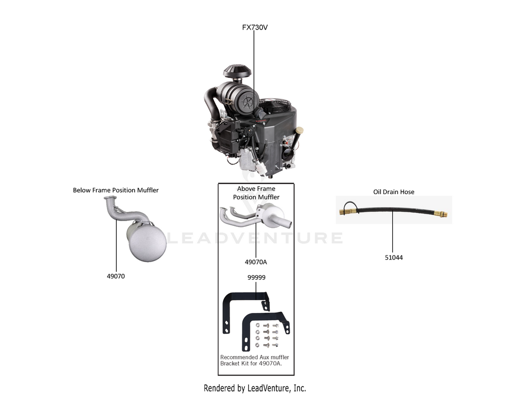 Despiece del Replacement Engine / Accessories de un motor Kawasaki FX730V-AS01, con globos numerados
