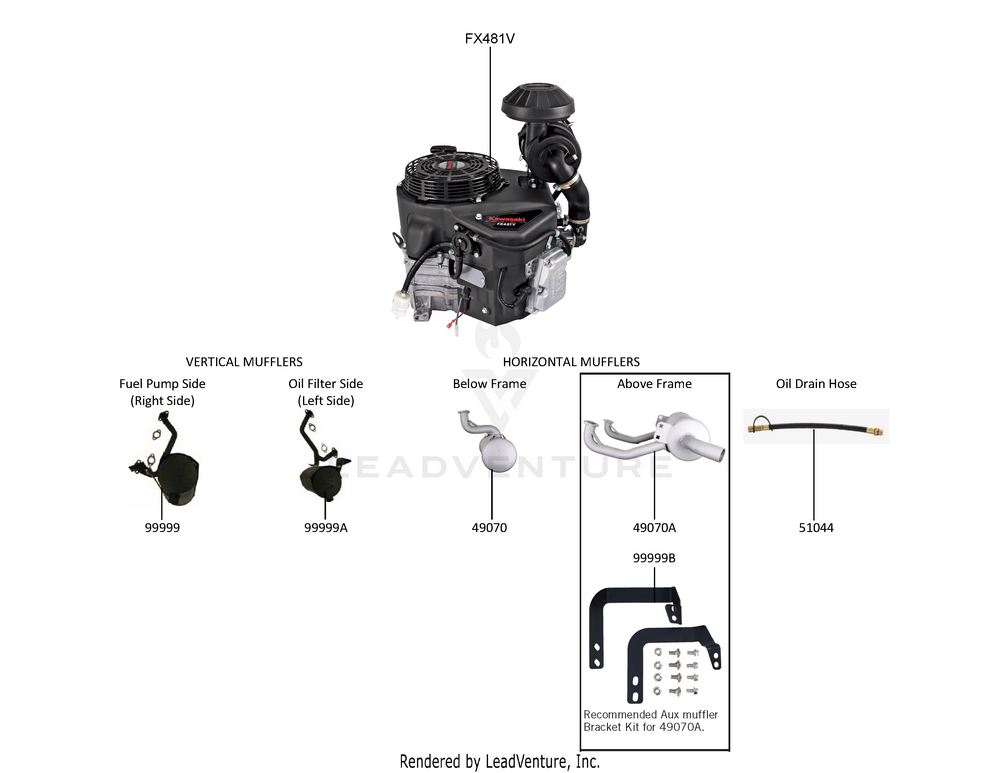 Exploded parts diagram of the Replacement Engine / Accessories of a Kawasaki FX481V-AS00 engine, with numbered balloons